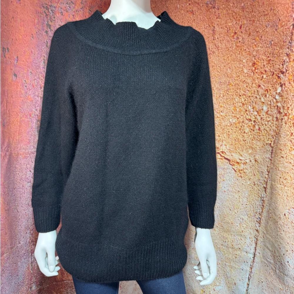 Large Black Boatneck Angora Sweater